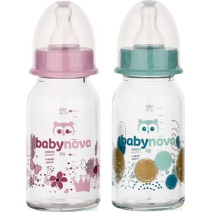BabyNova lasinen tuttipullo pullotutin kanssa 120 ml